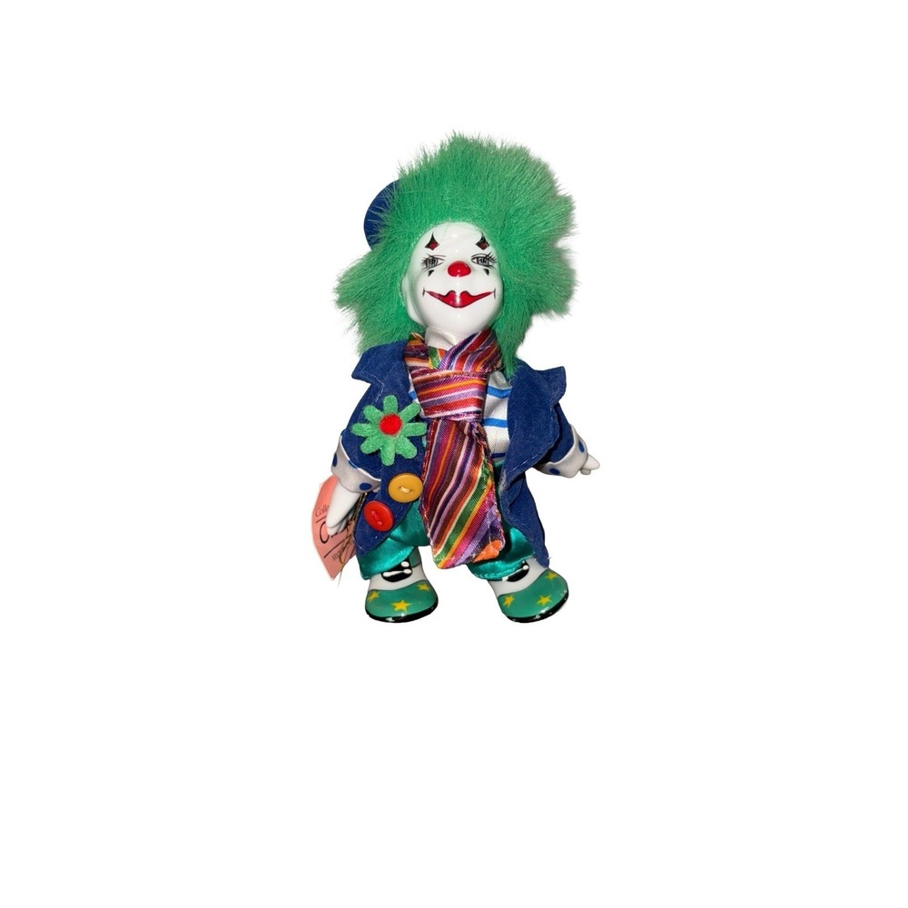 VTG Clown Doll Figurine Show Stoppers "Claps"Porcelain Bright Colorful Circus 6"